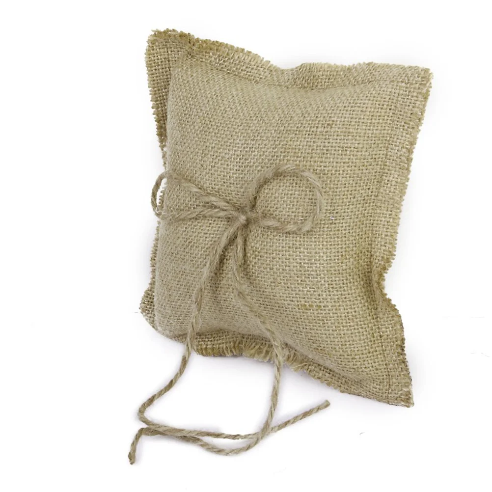 

Romantic Bridal Wedding Ceremony Jute Pocket Ring Bearer Pillow Cushion Wedding Birthday Party Bathroom Decoration
