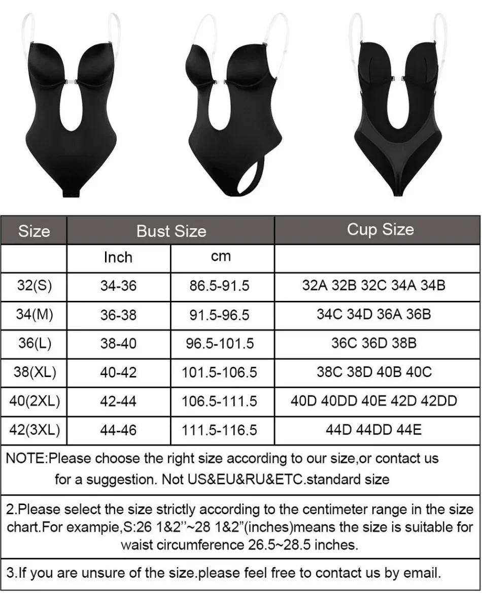 Bodysuit Shapewear Deep V-Neck Body Backless Clear Strap Padded Push Up Woman Corset Wedding