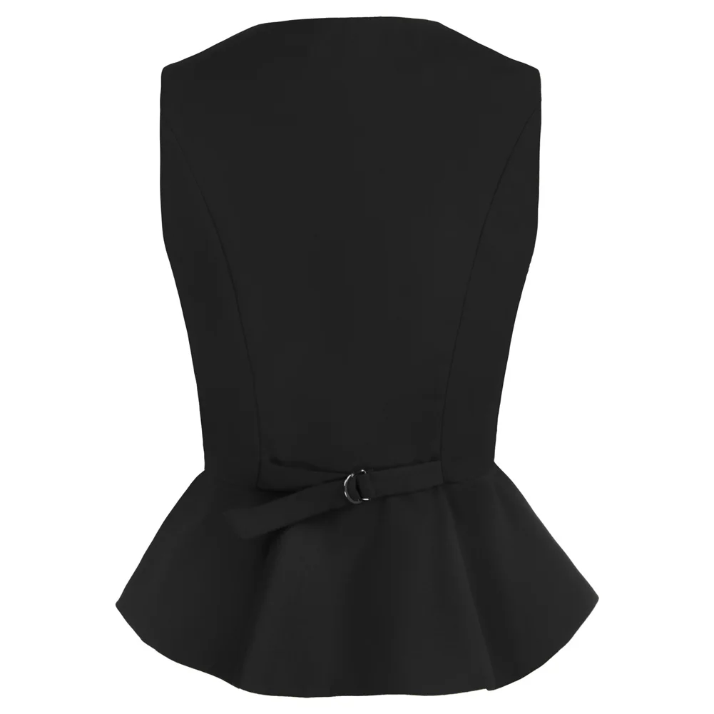 BP Women  Irregular Ruffle Hem Vest Coat Vintage Sleeveless Short Jackets Elegant Female V-Neck Breasted Fully Lined Tops