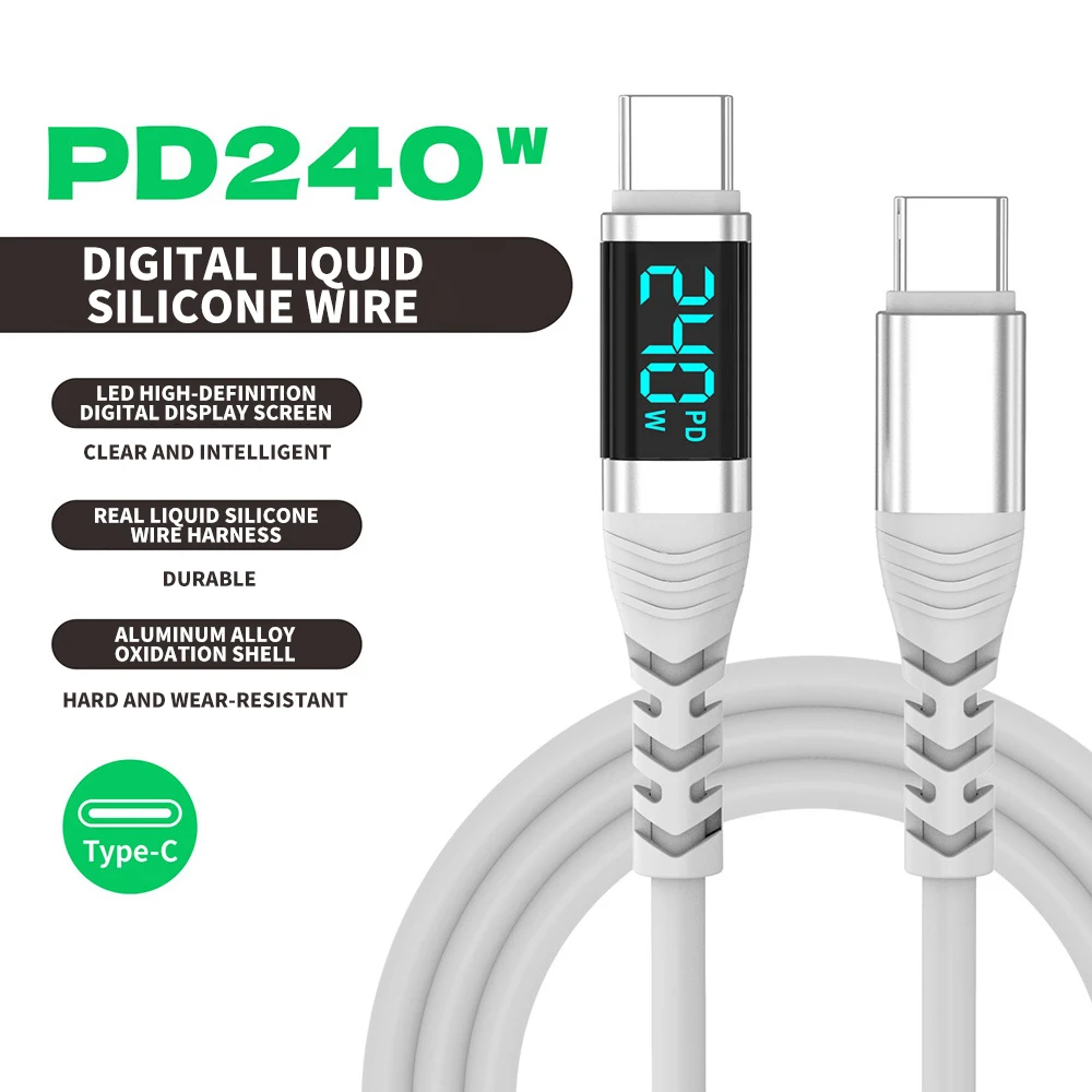 High-Power 240W USB-C Charging Cable with Smart LED Display and E-Marker Chip