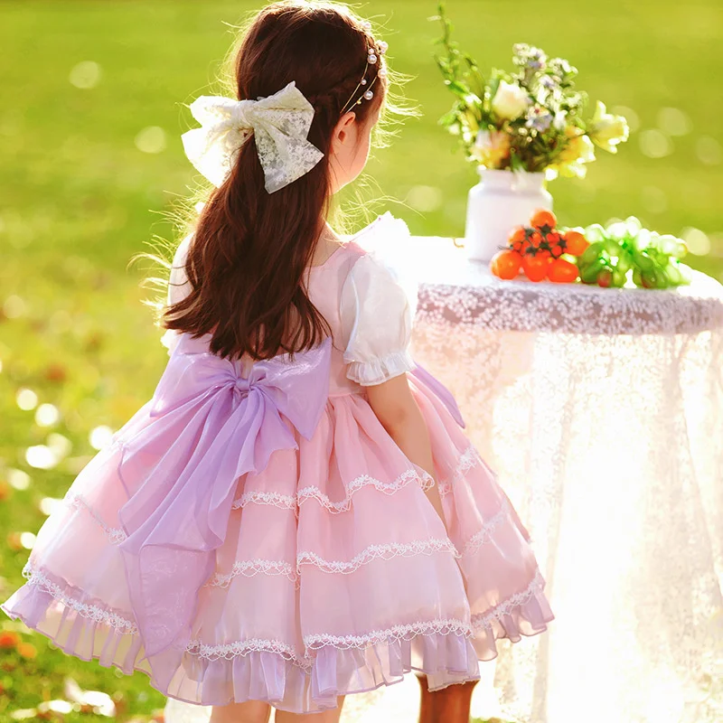 Summer New Girls Short Sleeve Chiffon Dress Children Lovely Lolita Skirt