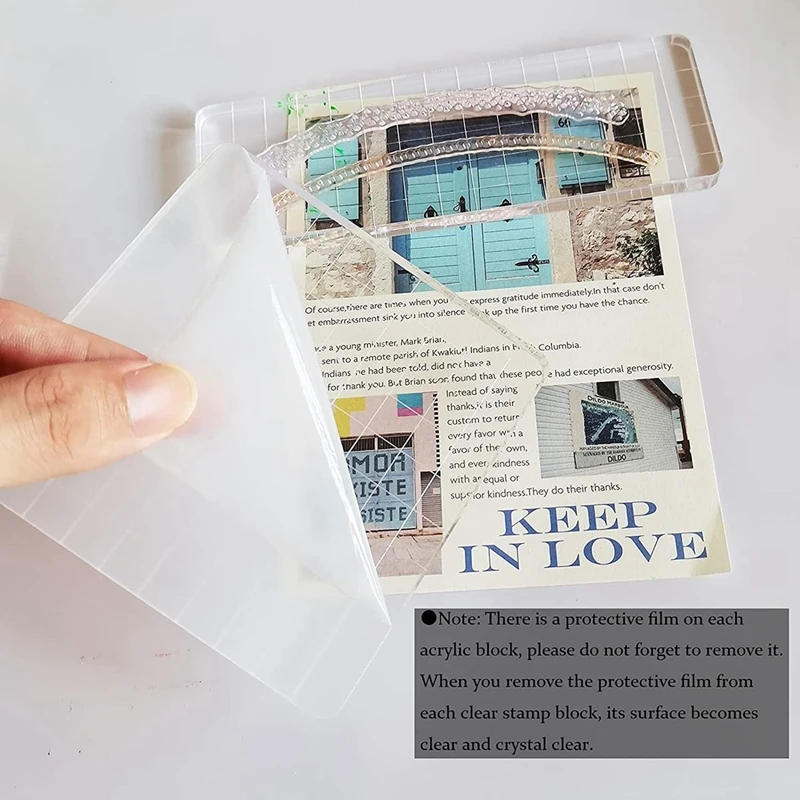 7 Pieces Acrylic Stamp Blocks, Clear Stamp Blocks Acrylic Blocks For Stamping Tools Set With Grid Decorative