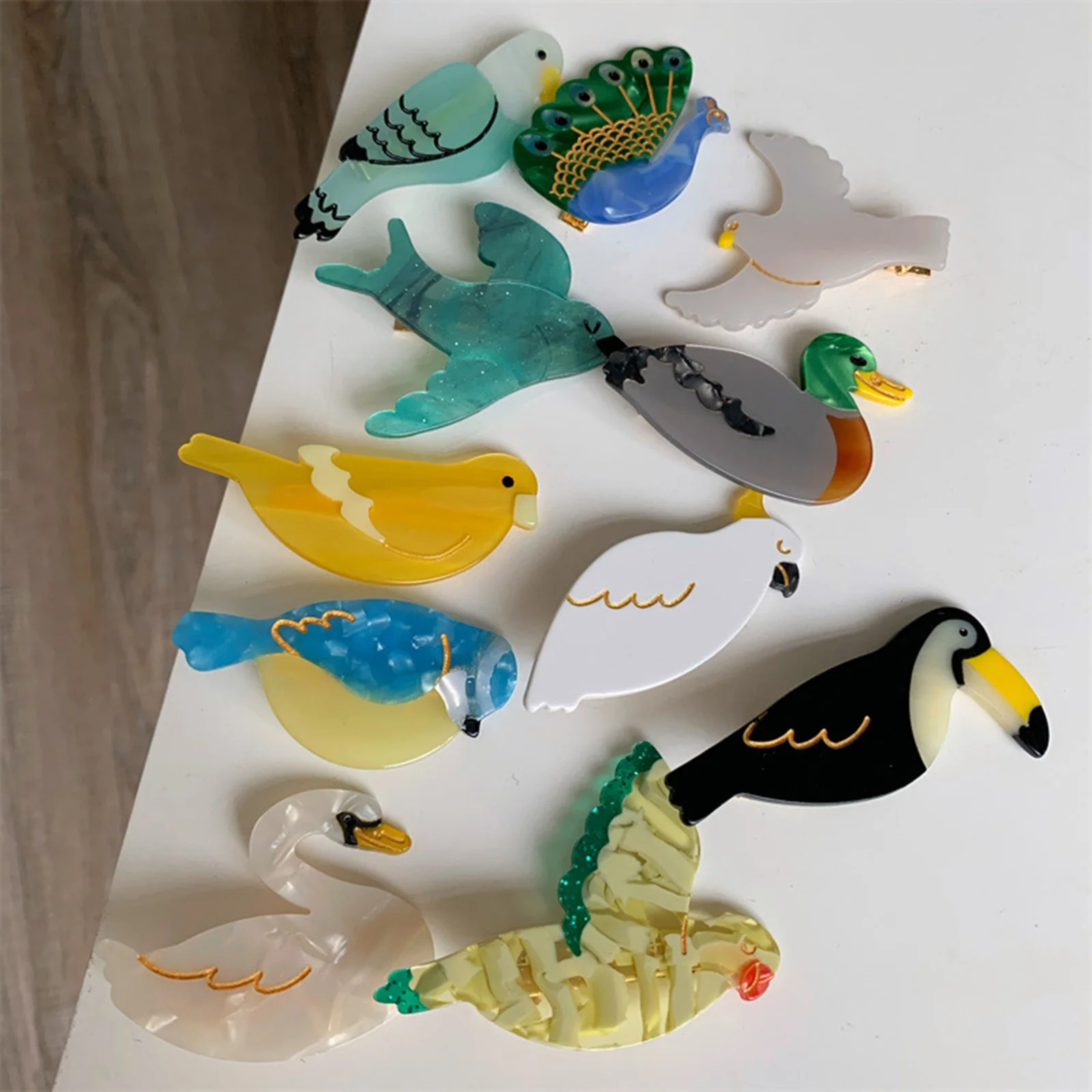 1pc Cute Cartoon Swan Green Duck Parrot Peacock Acrylic Hair Claw Clips for Women Girls Hairclip Barrettes Hairpins Accessories fashion sportswear polo set men s luxury 3d cartoon duck streetwear polo tshirt shorts 2 piece set men oversized clothing set