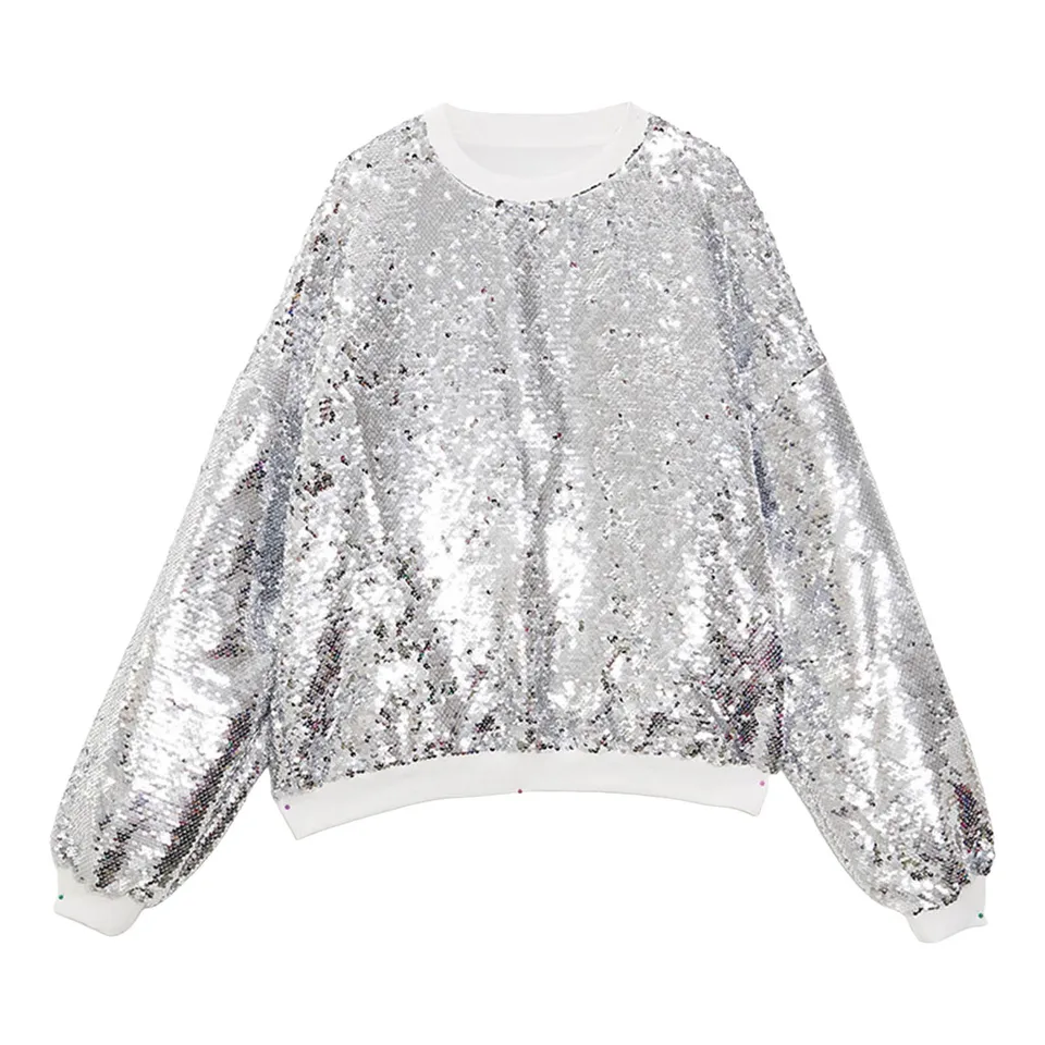 Mens Flip Sequin Oversized Pullover Sweatshirt