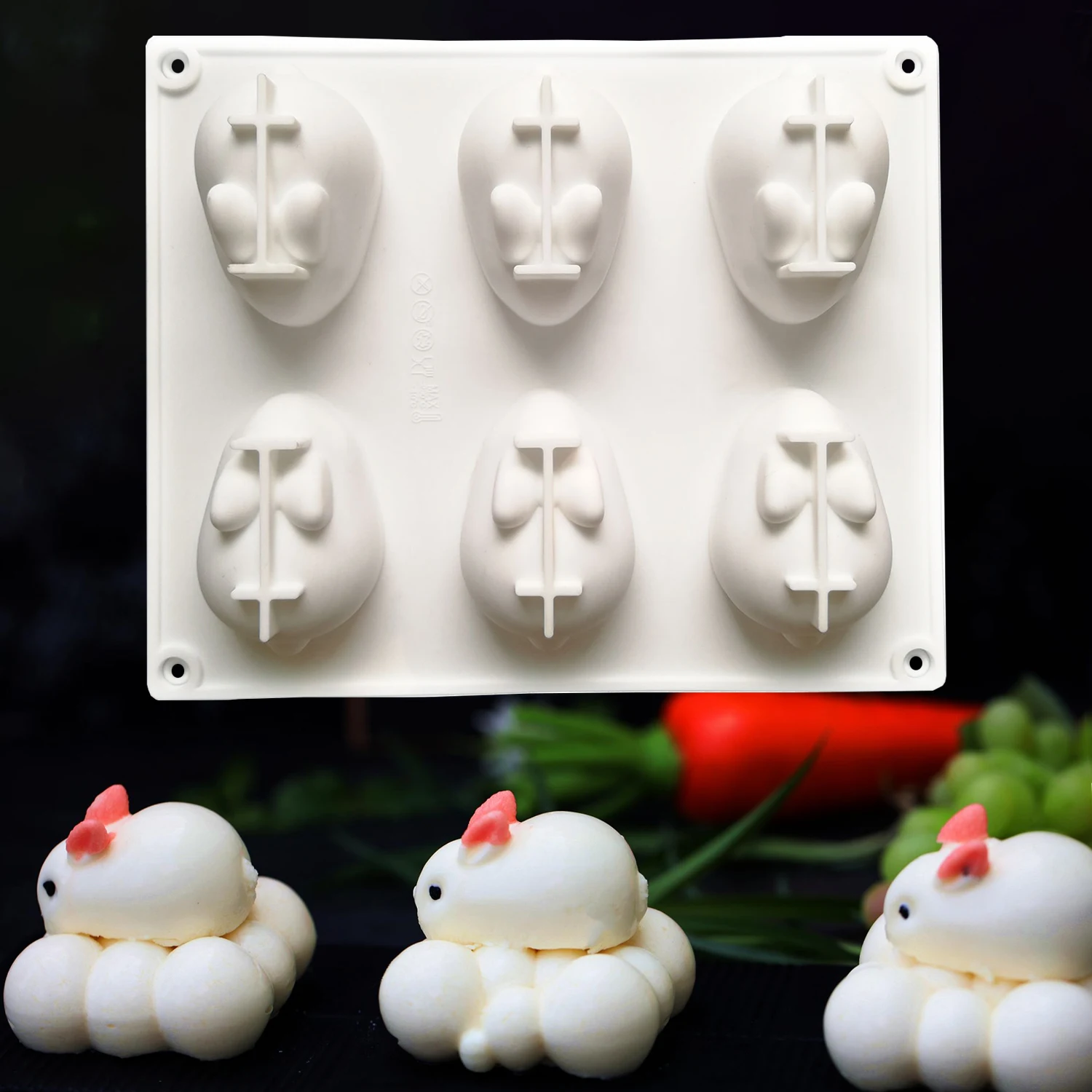 

3D Rabbit Shape Silicone Cake Mold 6-cavity Mousse Dessert Baking Bunny Mold Chocolate Bakeware Pastry Decorating DIY Mould