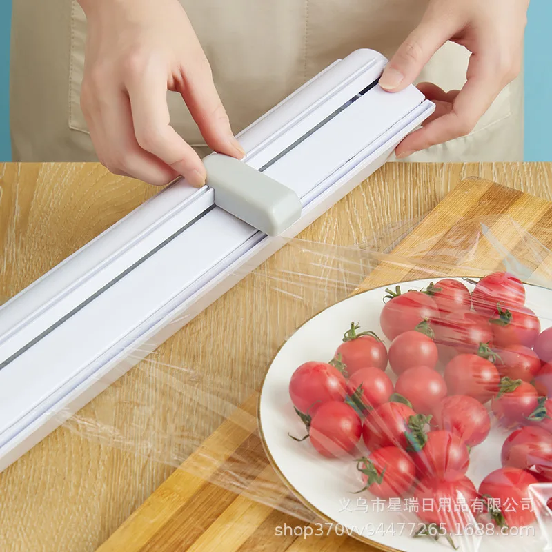 

Slip Knife-Type Plastic Wrap Cutter Suction Cup Wall Hanging Cling Film Cutting Box Kitchen Adjustable Storage Cutter