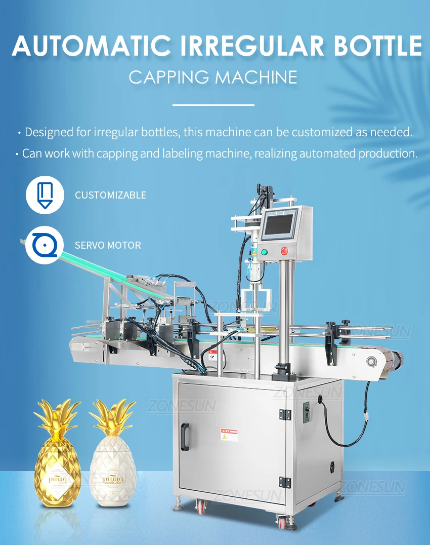 ZONESUN ZS-XG440F Automatic Screwing Irregular Bottle Pineapple-Shaped duckbilled Cap Capping Machine