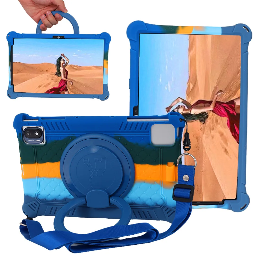 Kids-Friendly Rotating Bubble Silicone Tablet Case with Stand and Shoulder Strap