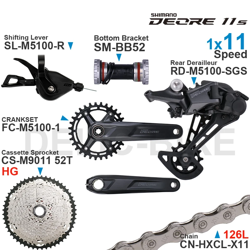 

SHIMANO DEORE M5100 11Speed Groupset Shifter SL-M5100 RD-M5100 CRANKSET SM-BB52 Bracket Cassette 11-50T 52T X11 Chain Original