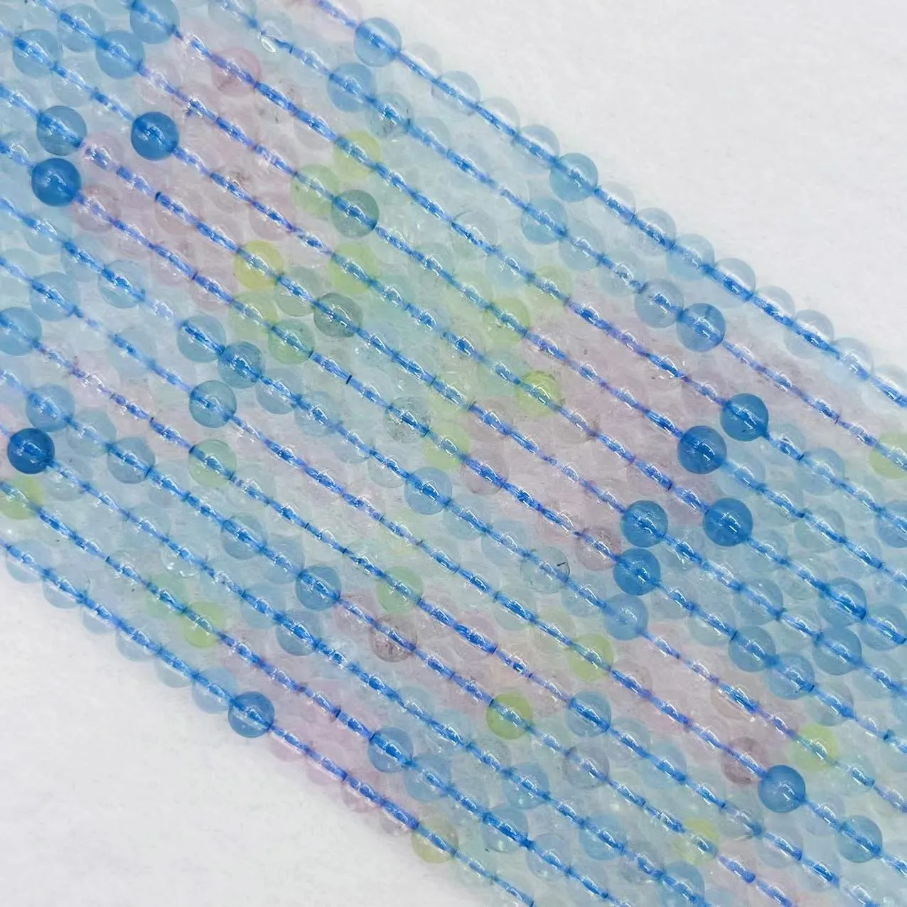 Noble 4mm Natural Aquamarine Round Bead Loose Blue Pink Colorful Aeroides Moonstone Charm Bead For DIY Bracelet Necklace Jewelry