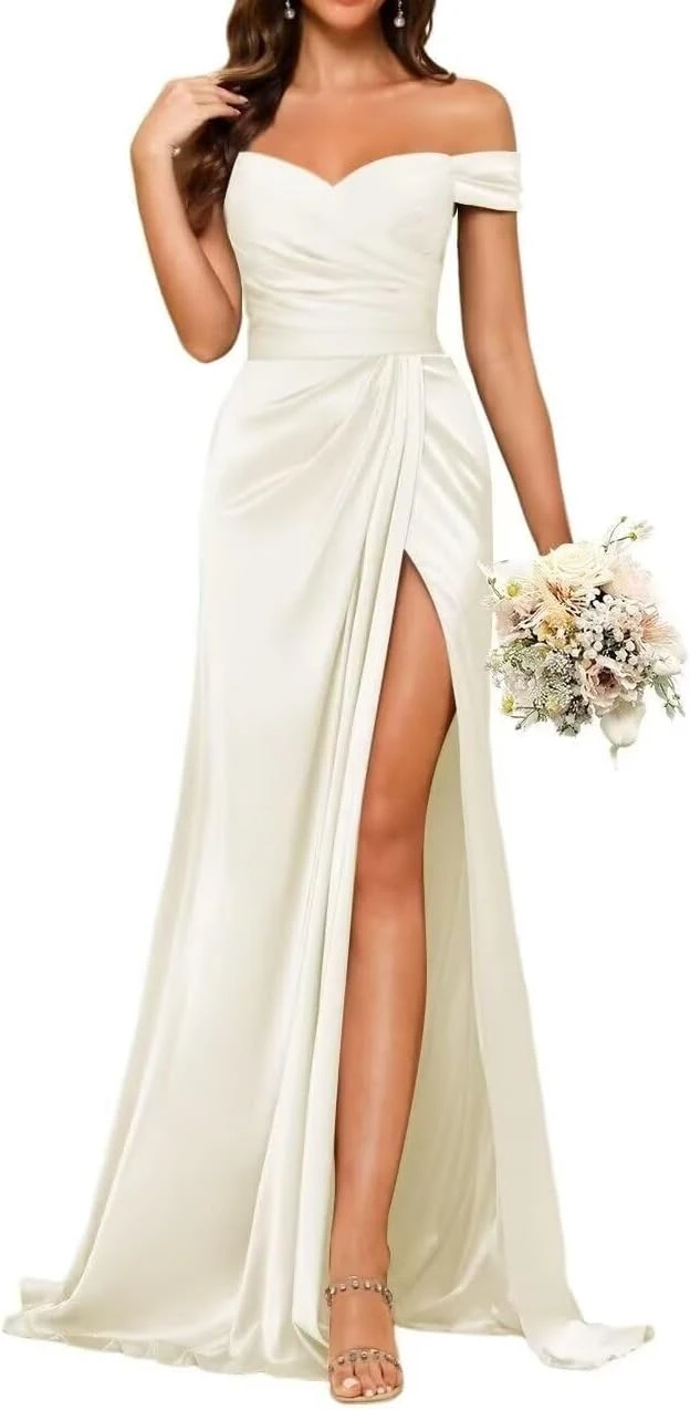 فساتين وصيفة الشرف طويلة من الساتان لحفلات الزفاف...