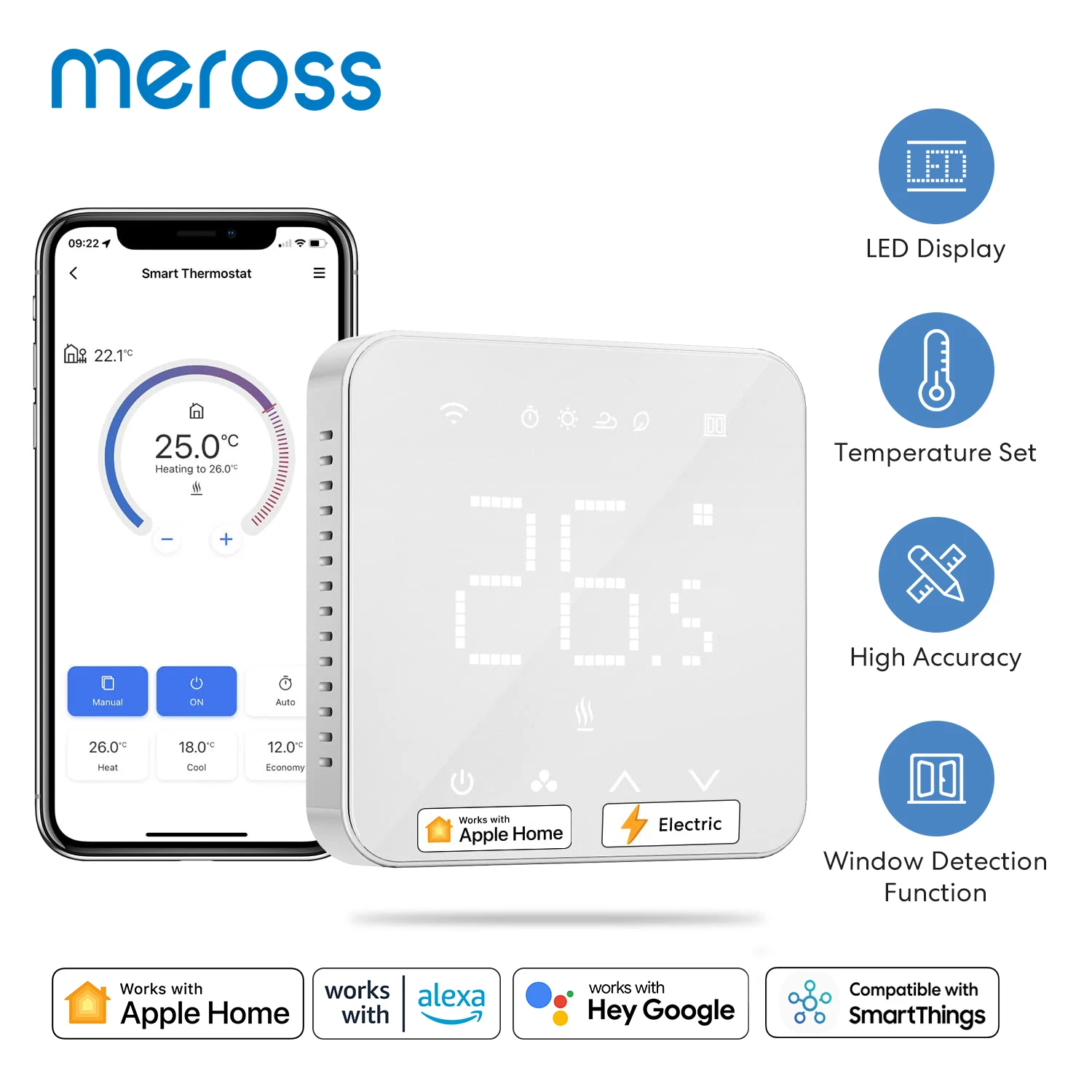 Meross-termostato Inteligente para Sistema Elétrico de Aquecimento Radiante Homekit Wi-fi Tela de Toque Siri Alexa Google Assistente