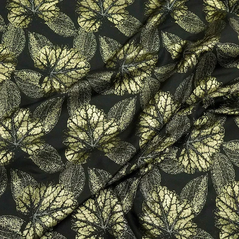 Großes Blatt Gold Seide Garn gefärbt Jacquard Stoff Mode Kleider tasche dekorative Näh stoff