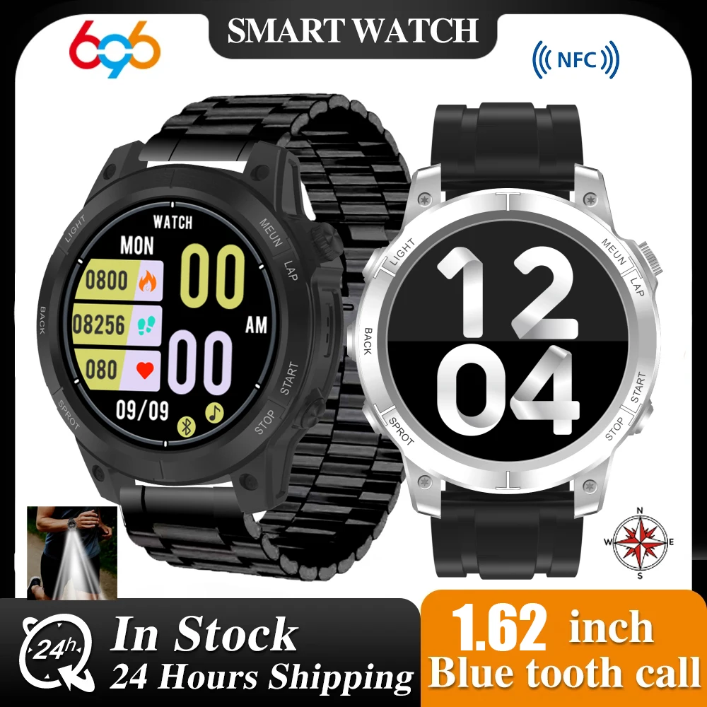 Uomini Blue Tooth Call Smartwatch Impermeabile 1.62 "Outdoor Smart Watch Bussola Led Lighting Map Sport Fitness Music Health Monitor