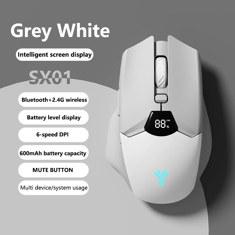 Warvank SX01 souris sans fil Bluetooth écran intelligent affichage du niveau de batterie souris de bureau silencieuse 600mAh souris de jeu Rechargeable