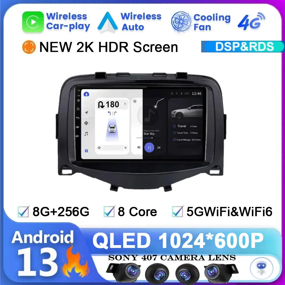 

7“ QLED Android 13 For Toyota Aygo Peugeot 108 Citroen C1 2016-2020 Car Auto Radio Carplay Multimedia GPS 4G WiFi BT NO 2DIN DVD