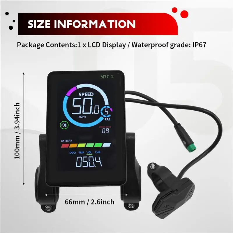 AED9-M7C-2 전기 자전거 LCD 디스플레이 미터 24V 36V 48V 60V 전동 스쿠터 LCD 패널 USB UART 포함 산악 전기 자전거용 5핀