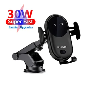 차량용 무선 충전기 자동 마운트 휴대폰 거치대, 아이폰 15, 14, 13, 12, 11 프로, 삼성, 샤오미, 적외선 유도 고속 충전, 30W