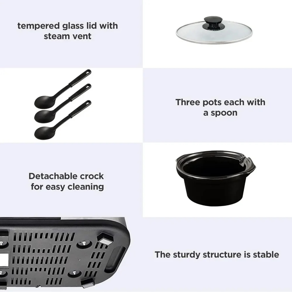 Slow Cooker, Triple Slow Cooker Buffet Server and Food Warmer, 3-Section 1.5-Quart Upgraded Oval Ceramic Pot 3