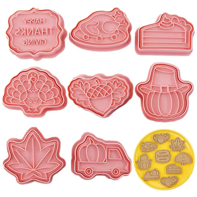 

Thanksgiving Cookie Stamps Autumn Cookie Cutters Shapes 8pcs Maple Leaf Turkey Cake Pumpkin Acorn Truck Happy Thanksgiving