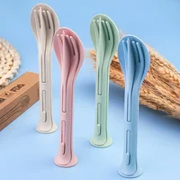 3-in-1 Portable Tableware Set Wheat Straw Dinnerware Detachable Cutlery Picnic Dinnerware Camping Cutlery Set Outdoor Camping 1