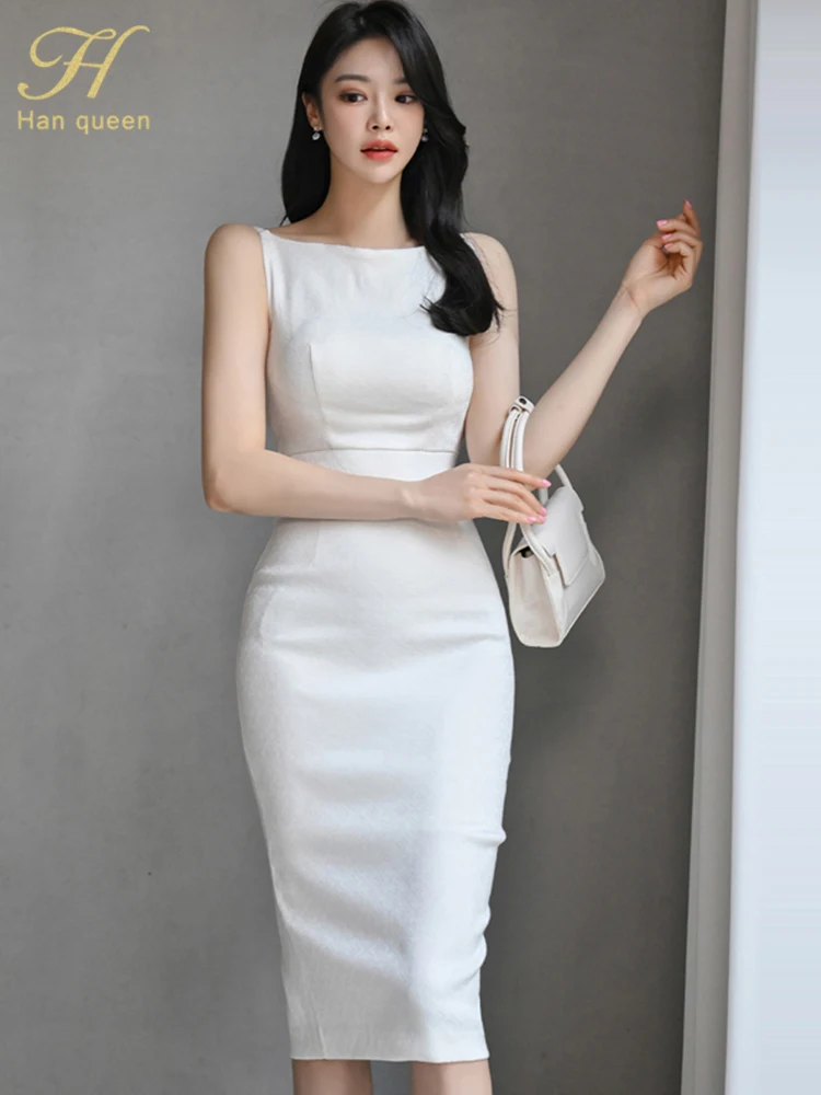 H Han Queen New Woman Clothing Slim White Sheath Pencil Summer Dress Office  Party Elegant Dresses For Women Fashion Vestido - AliExpress 200000345