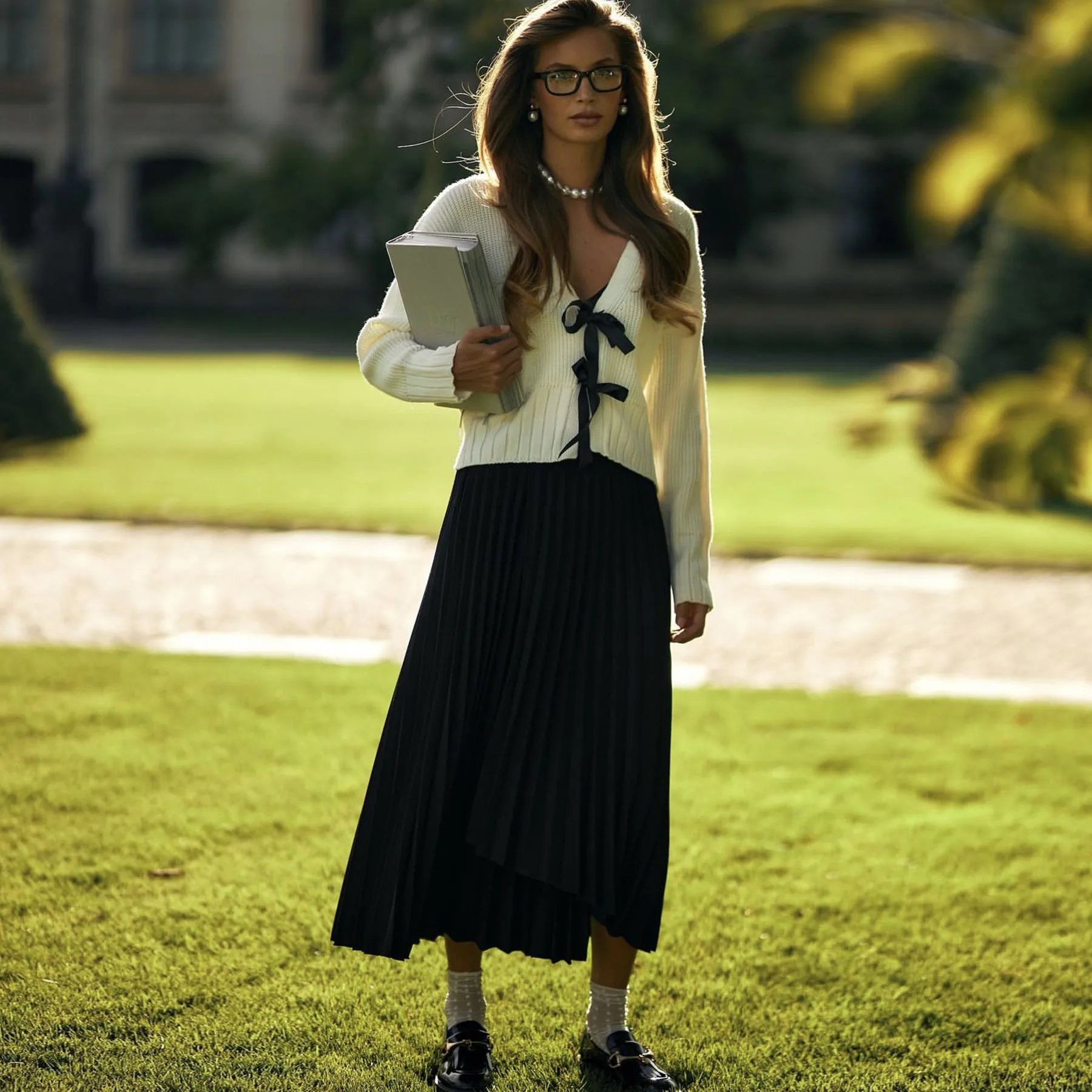 Autumn Knit Sweater Cardigan For Women Tee Bow Fashion Hollow Out Ribbed Patchwork Lace-Up Top Female Knitwear Cardigan