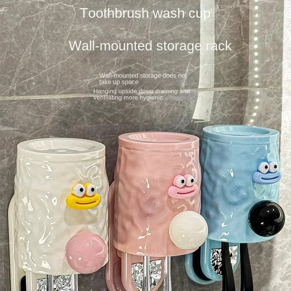 Wall Mounted Mouthwash Cup Punch-free Gargle Cup Toothbrush Storage Toothbrush Holder Holder Set Bathroom