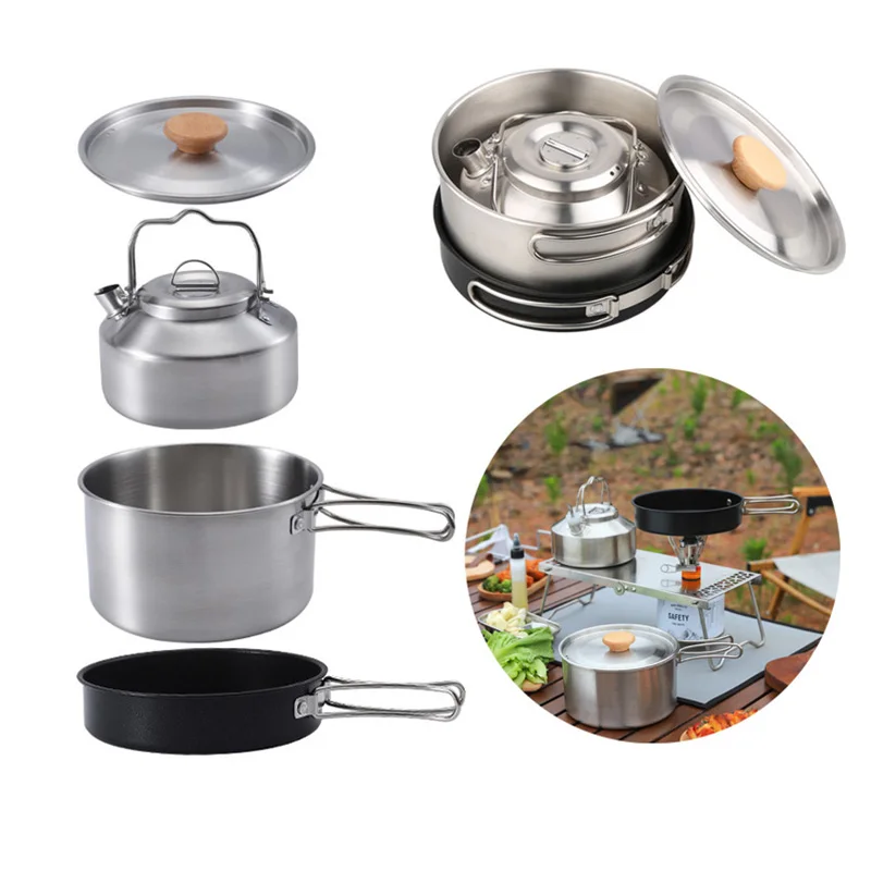 

Kitchen Portable Outdoor Camping Equipment Accessories Stainless Steel Pots Offers Cookware Cooking Utensils Sets Free Shipping