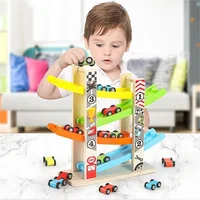 4/7 Track Wooden Ramp Racing Toddler Toy Car Set Montessori Educational Toy Game Mini Inertia Slide Roller Coaster Racing 2