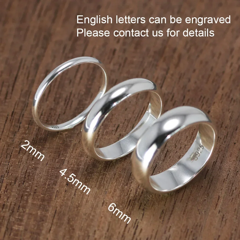 Real Pure 925 Sterling Silver Rings for Women And Men Simple Couple Ring Smooth Wedding Band for Lovers Name Engraved silver rings