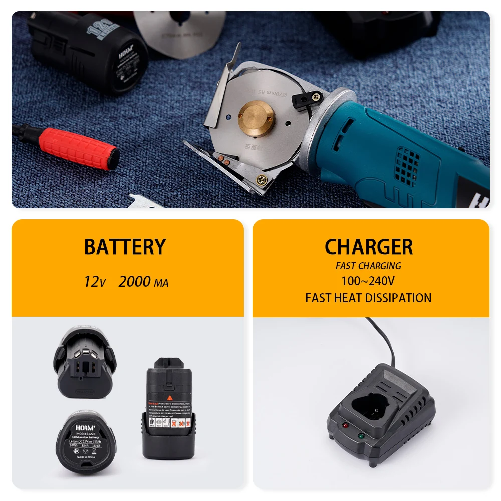 12V Electric Round Scissors Electric Scissors Shear Cloth Cutter Fabric Cutting Machine Kit Cutting Tool For Bosch 12V Battery 6
