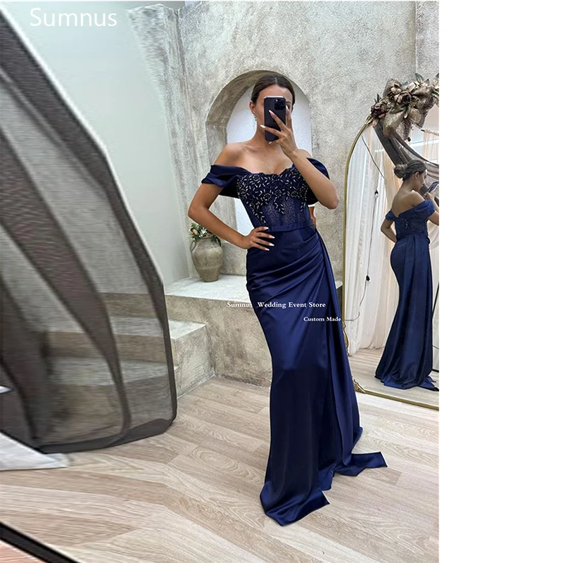 

Sumnus Sexy Prom Dresses Sequined Satin Mermaid Off The Shoulder Pleat Luxury Evening Dresses For Women 2023 Party Dresses