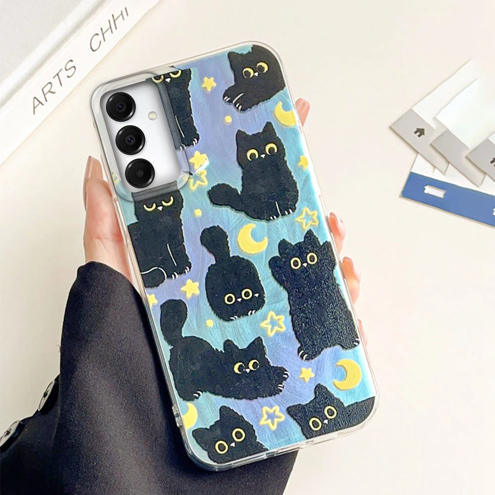 Charming Moonlit Black Cat Silicone Phone Case - Universal Fit