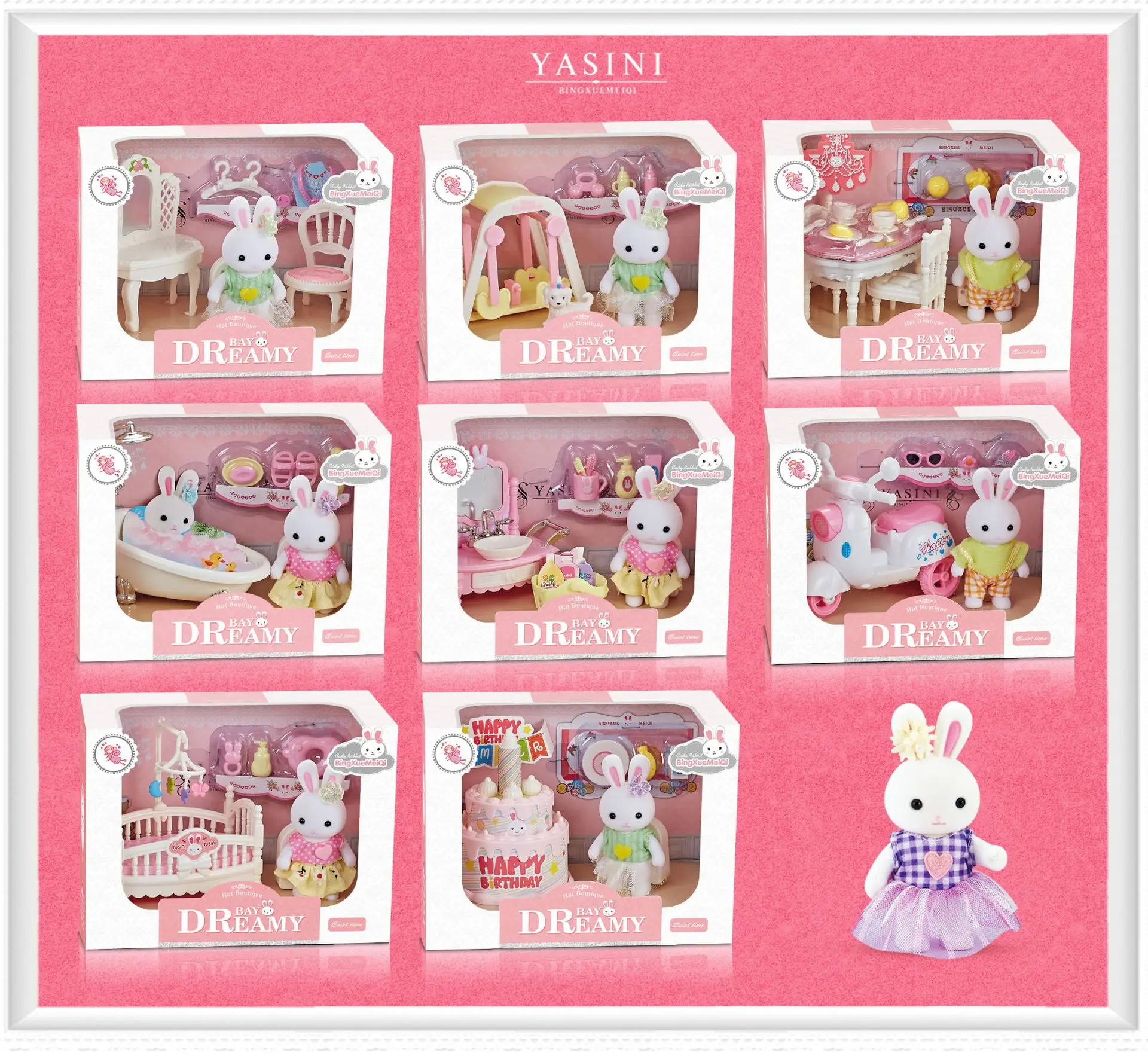 Rabbit Toy Little Rabbit Dress Girl Cute Simulation Scene Toy Playing House Children's Birthday Gift Indoor Parent-child Interaction