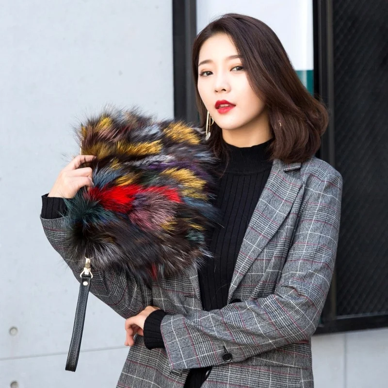 Winter Fox Fur Bag Furry Fur Handheld Bag For Women Large Clutch