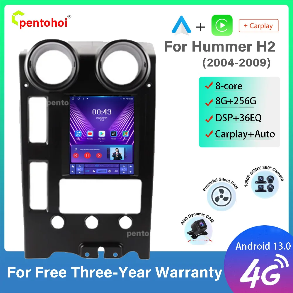 

8G 256G Carplay For Hummer H2 2004-2009 Car Radio Android Tesla Screen Stereo Multimedia Player Carplay Android DPS WIFI