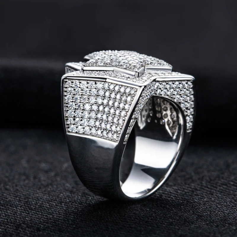 MossanRappr 5.1cttw Luxury Moissanite Pentagram Iced out Hip Hop Ring 925 Sterling Silver Heavy Metal Fashion Jewelry for Men 4