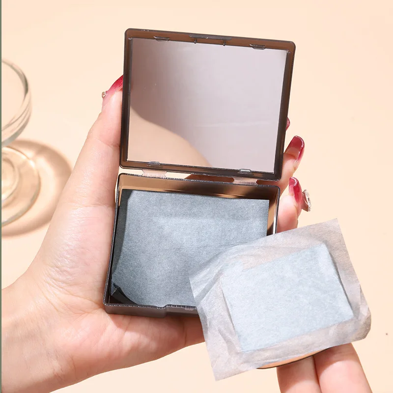 100Pcs Facial Oil Blotting Paper With Mirror Box And Puff