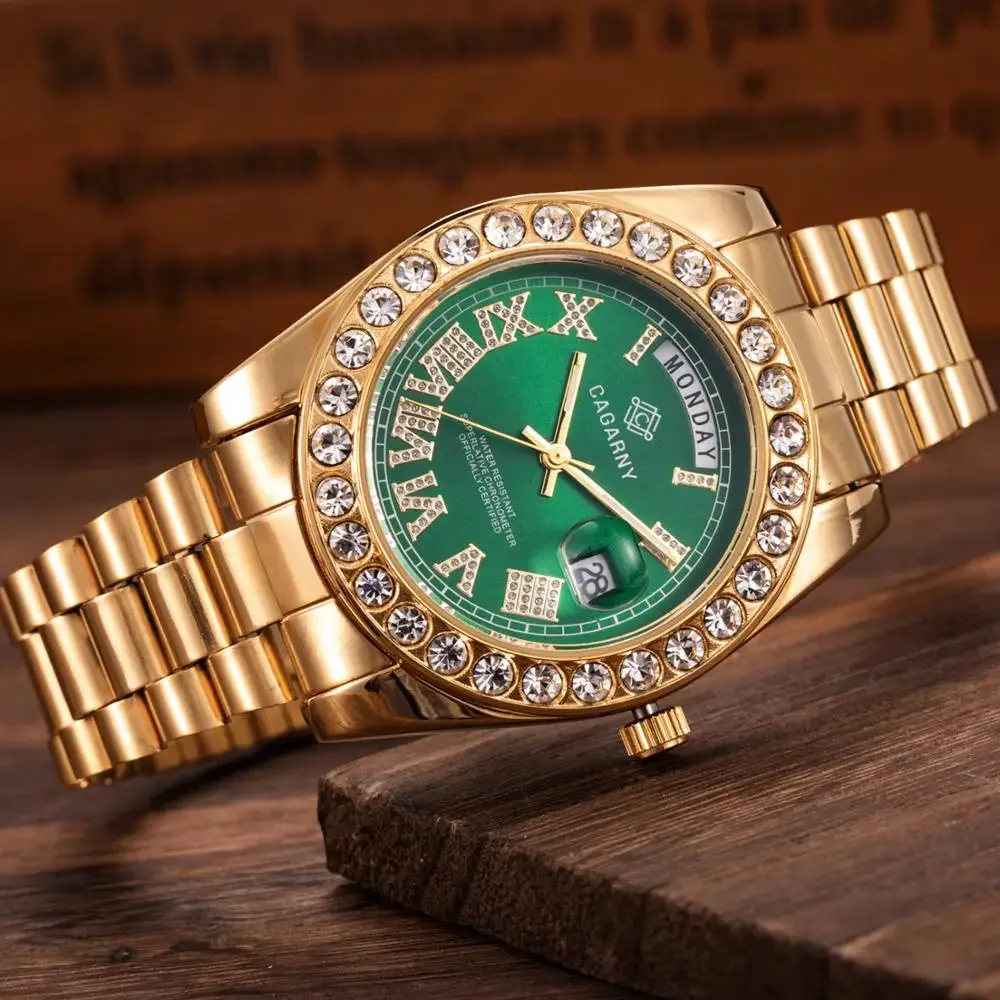 Zegarek Wodoodporny Meski Top Luxury Brand Cagarny Watch Men Role Iced Out Diamond Business Watches Man Gold Male Clock Women