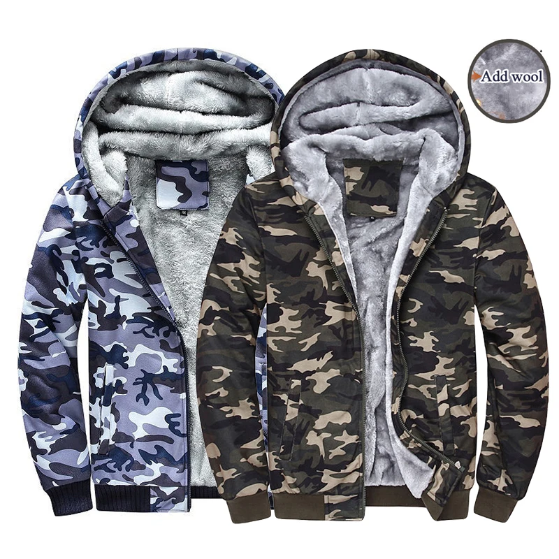 

2022 New Men's Hoodies Sweatshirts Zipper Hoodie With Two Pockets Camo Overcoat Winter Warm Thick For Hiking Hunting Outwear