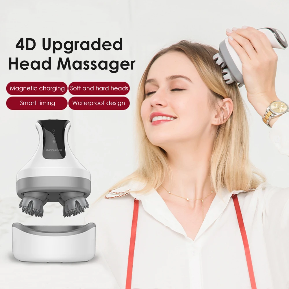 

4D Electric Scalp Head Massager Red Blue Light Therapy For Hair Growth Products Deep Tissue Kneading Head Relax Care Device