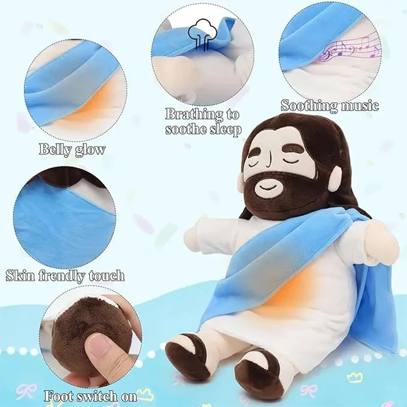 New Baby Soothing Breathing Jesus Plush Toy Jesus Doll Four-gear Adjustment Children Music Sleep Companion Christmas Toy Gifts plush doll plush toys