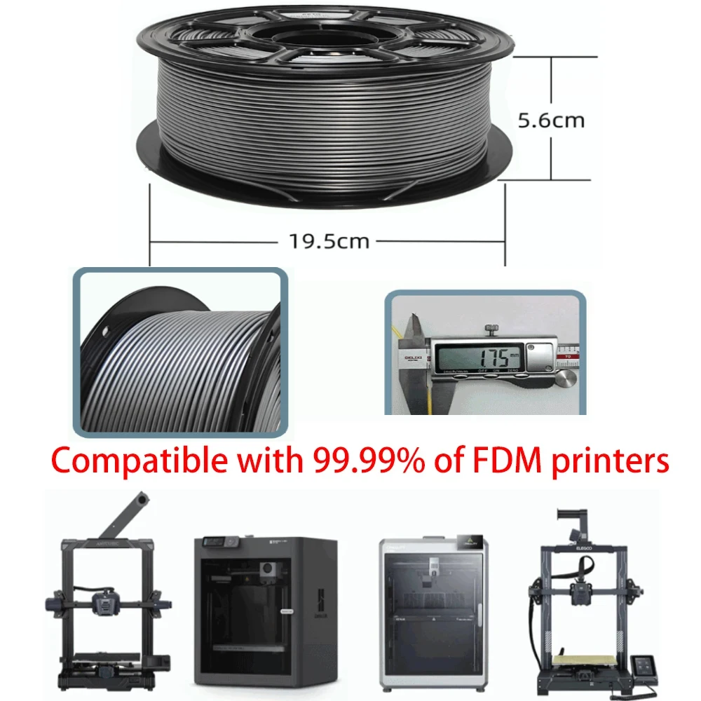 PETG 3D 프린터 필라멘트 메탈릭 실버 커피 골든 1KG 순중량 1.75mm 롤당 1080피트, 3D 프린터용 진공 포장
