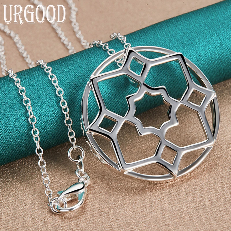 

925 Sterling Silver Round Flower Pendant Necklace 16-30 Inch Chain For Women Party Engagement Wedding Fashion Jewelry