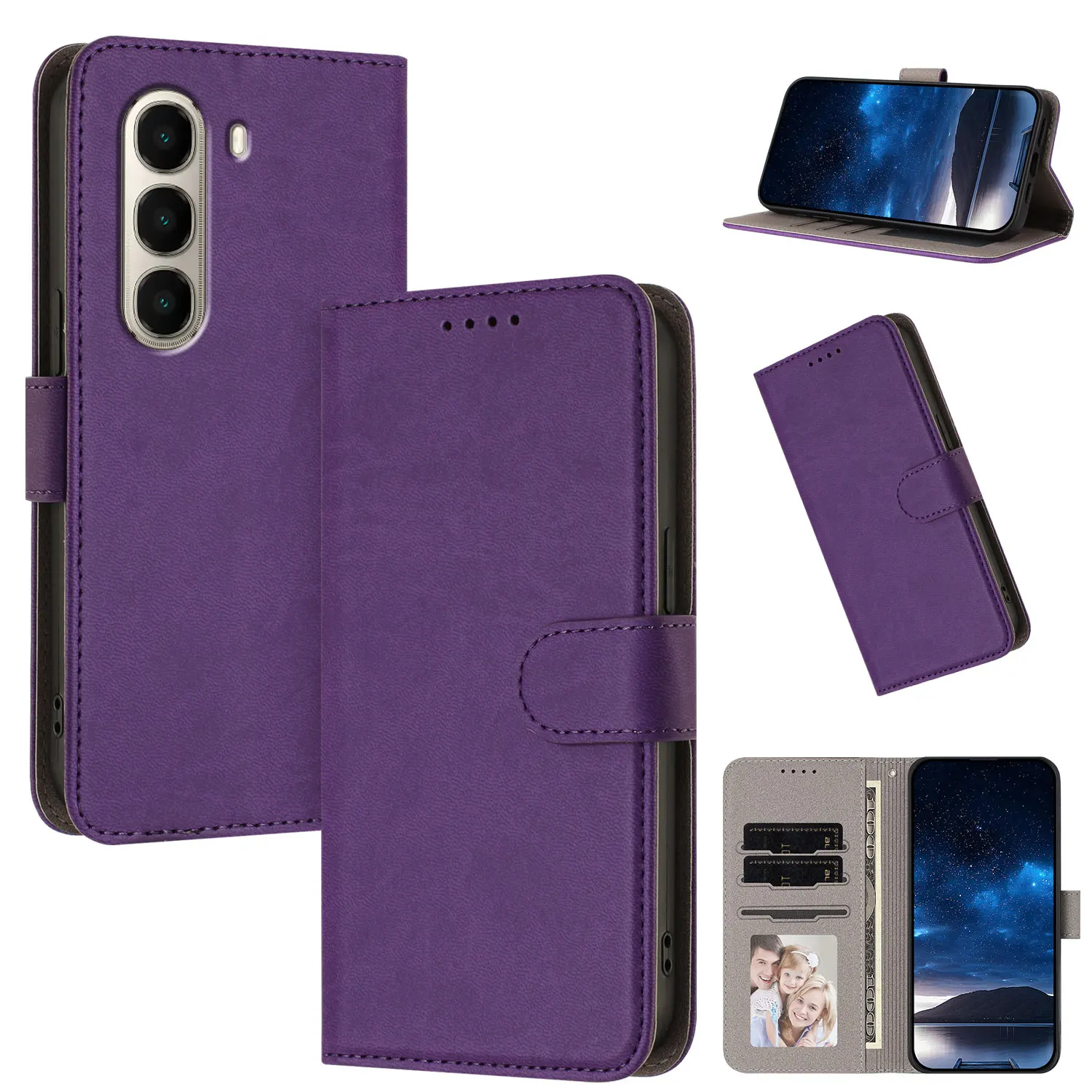 Solid Color Luxury Leather Flip Phone Case with Magnetic Wallet Cover
