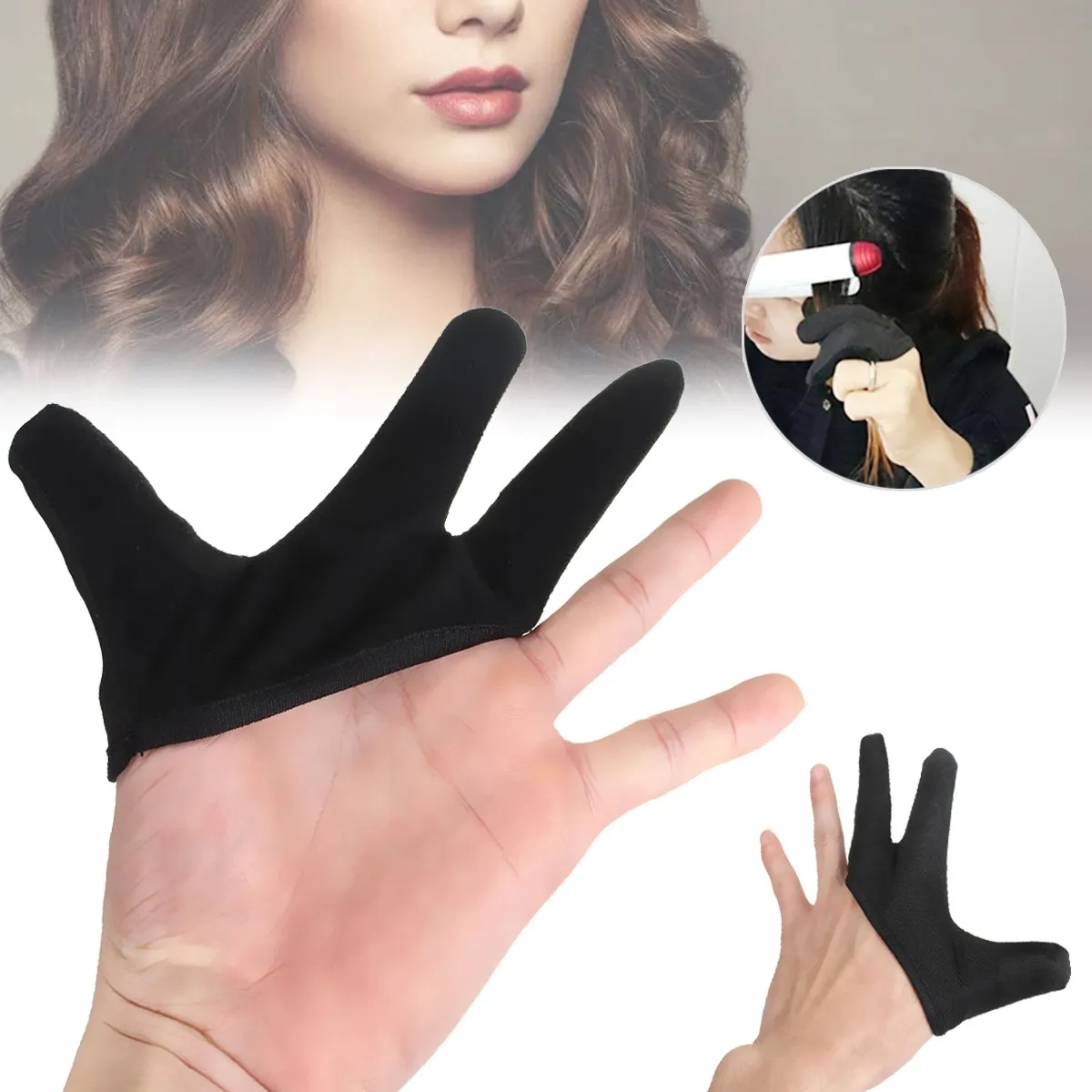 

Hairdressing 3 Heat-Resistant Barber Black Finger Glove Salon Styling Tools For Hair Straightening Curling