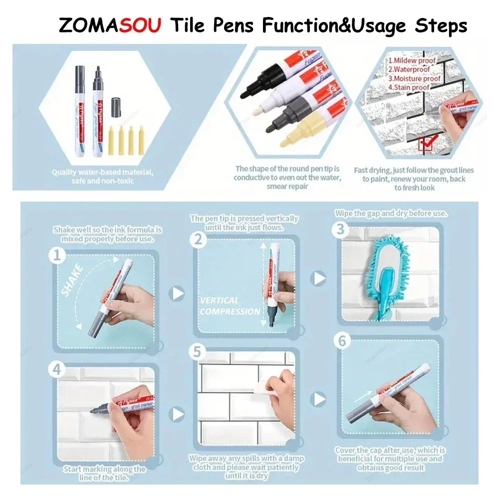 Grout Pen 1-10Pcs 10 Colors Waterproof Tile Floor Wall Grout Pen for Kitchen Bathroom Ceramic Seam Paint Gap Repair Tools