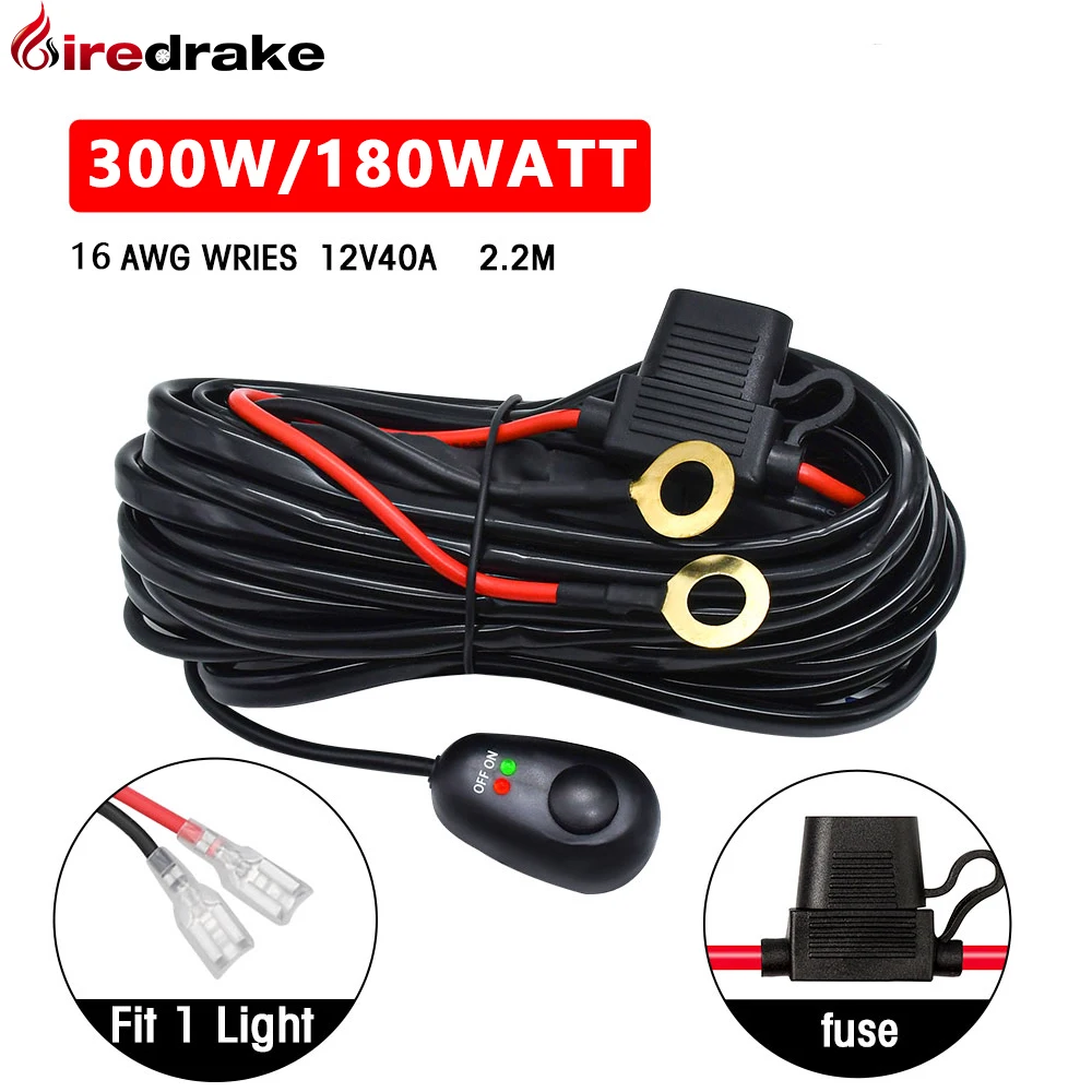 

Firedrake Off-road light harness kit Working light harness Relay cable wire 300W 12V 2m light harness kit