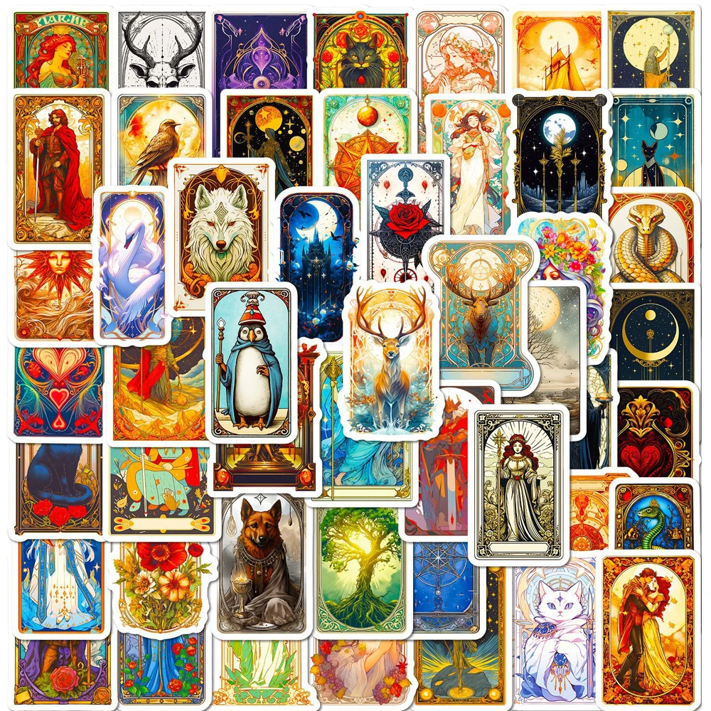 10/30/50PCS Vintage Dream Tarot Card Cartoon Stickers Decorative Stationery Phone Case Laptop Waterproof Retro Kids Sticker Toys 80pcs astrology rose gold tarot card set table game 12 7cm paper guide divination forecast waterproof and wearable high end